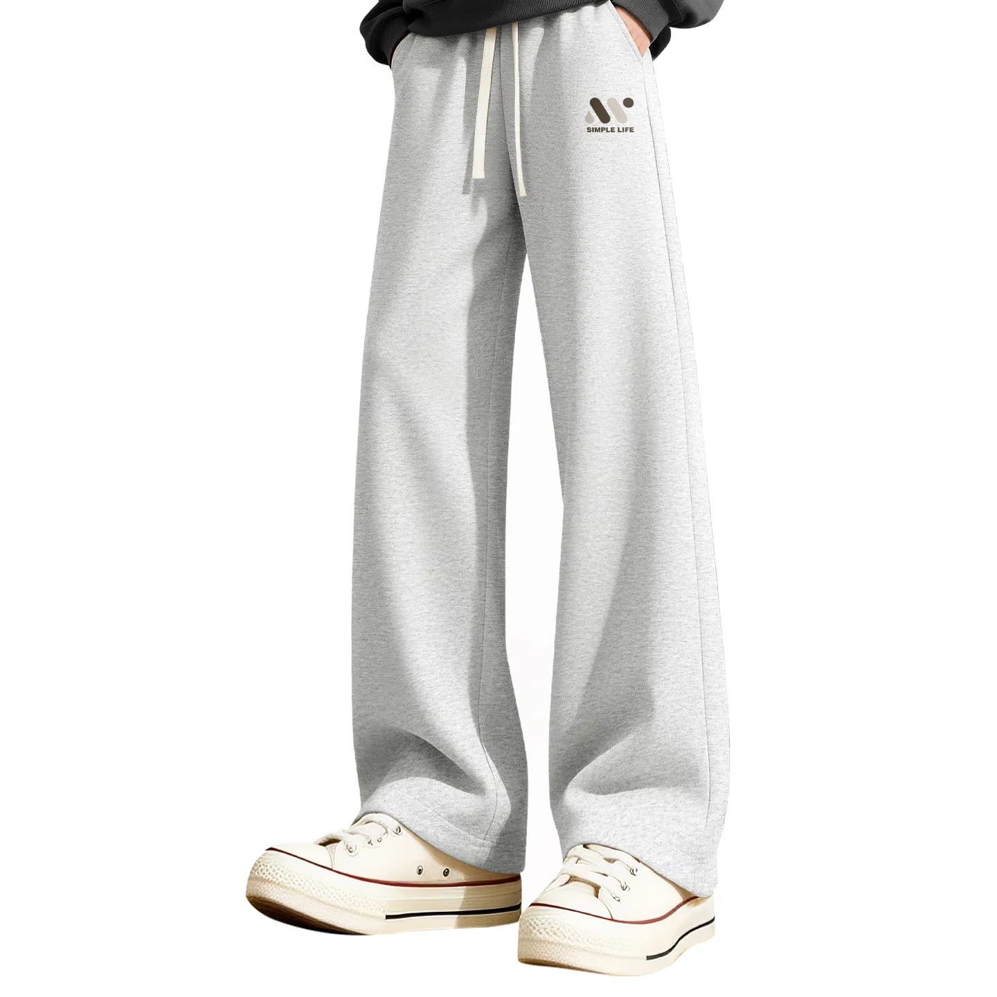 Детские брюки повседневные прямого кроя MINISO, White Heather Gray