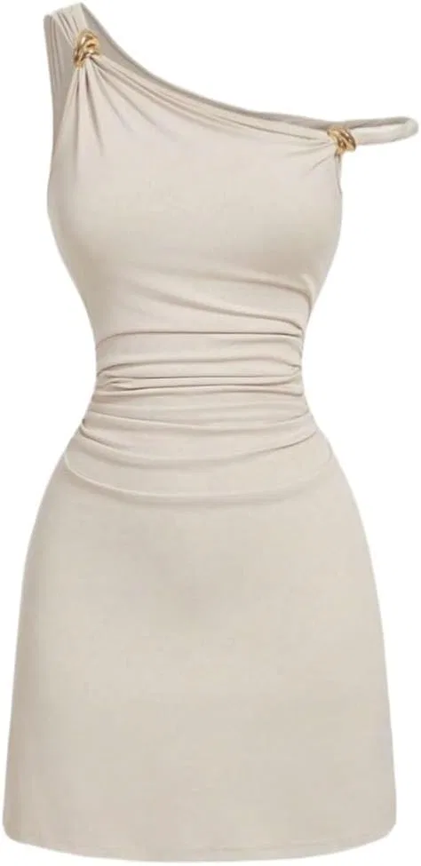 Женское облегающее платье с асимметричным вырезом ruched, White