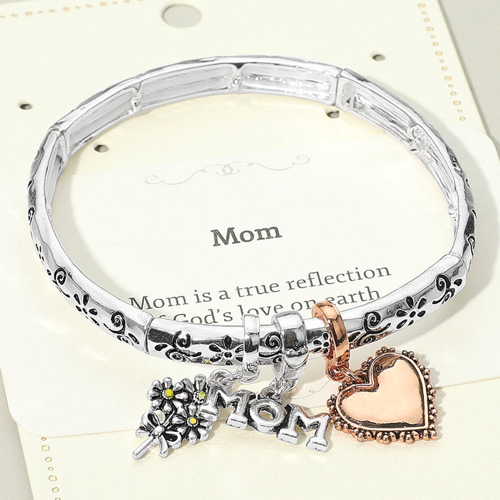 

Браслет с подвеской в ​​виде цветка и сердца с надписью «Послание маме» Fashnzfab, Three Tone