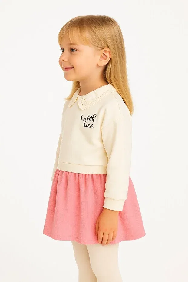 Детское платье из футера для девочек с длинным рукавом Chicsy Baby, Dried Rose