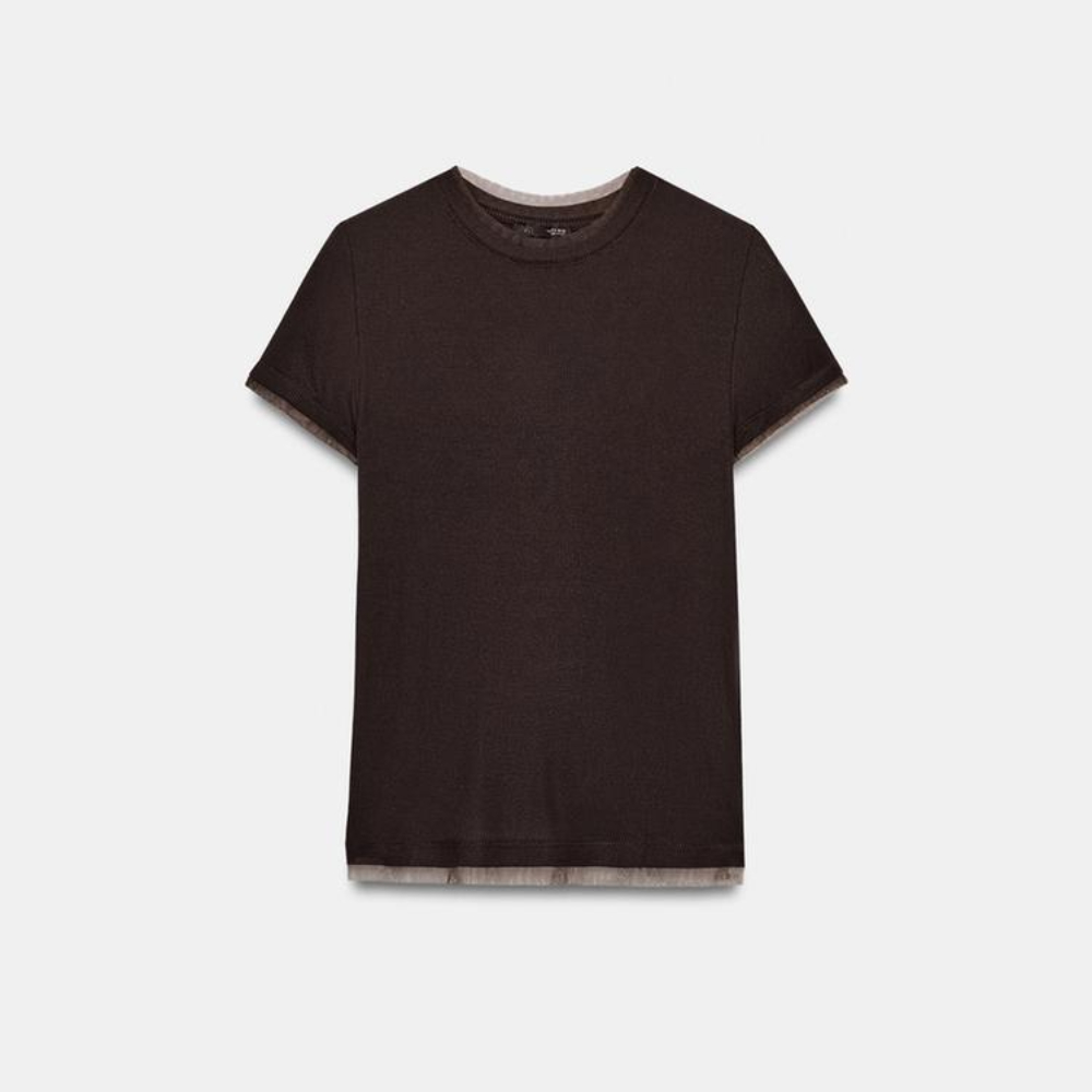 

Футболка Zara With Tulle Detail, коричневый