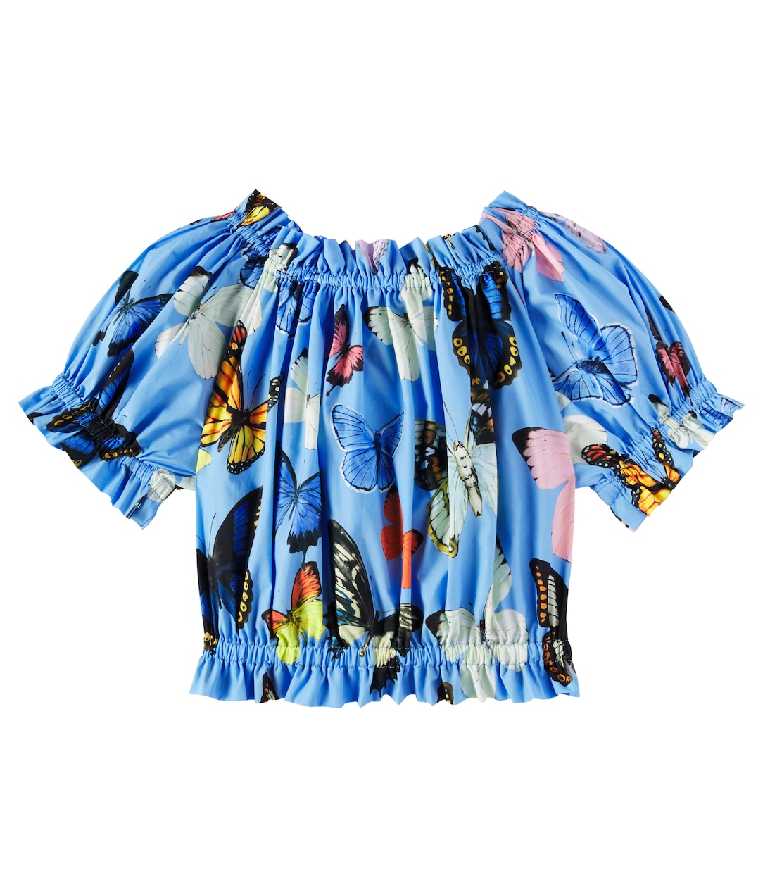 Топ из принтованного хлопкового поплина Dolce&Gabbana Kids, Farfalle Fdo Azzurro — фото 4