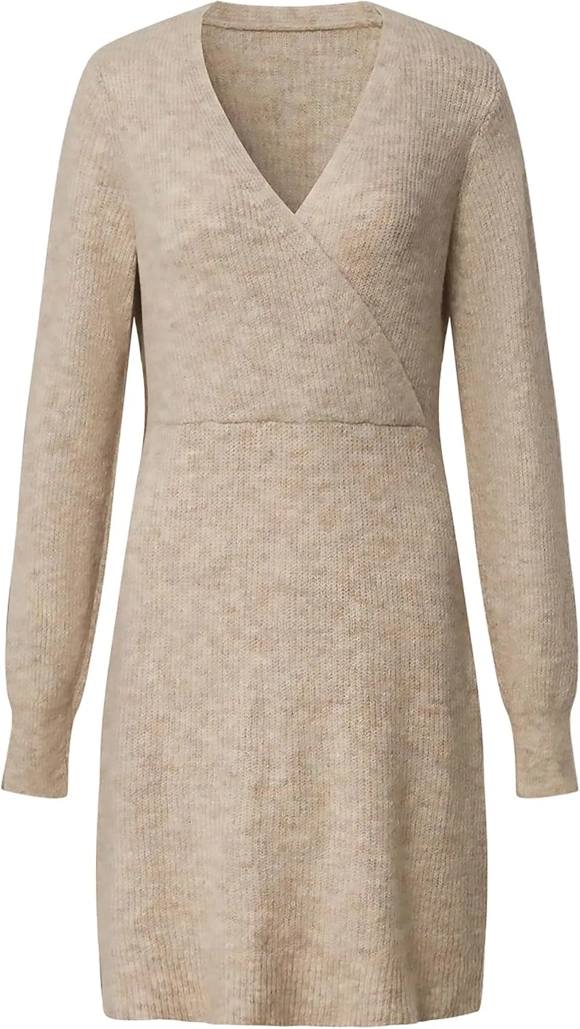 Женское облегающее платье с V-образным вырезом и поясом 05Dress, Apricot