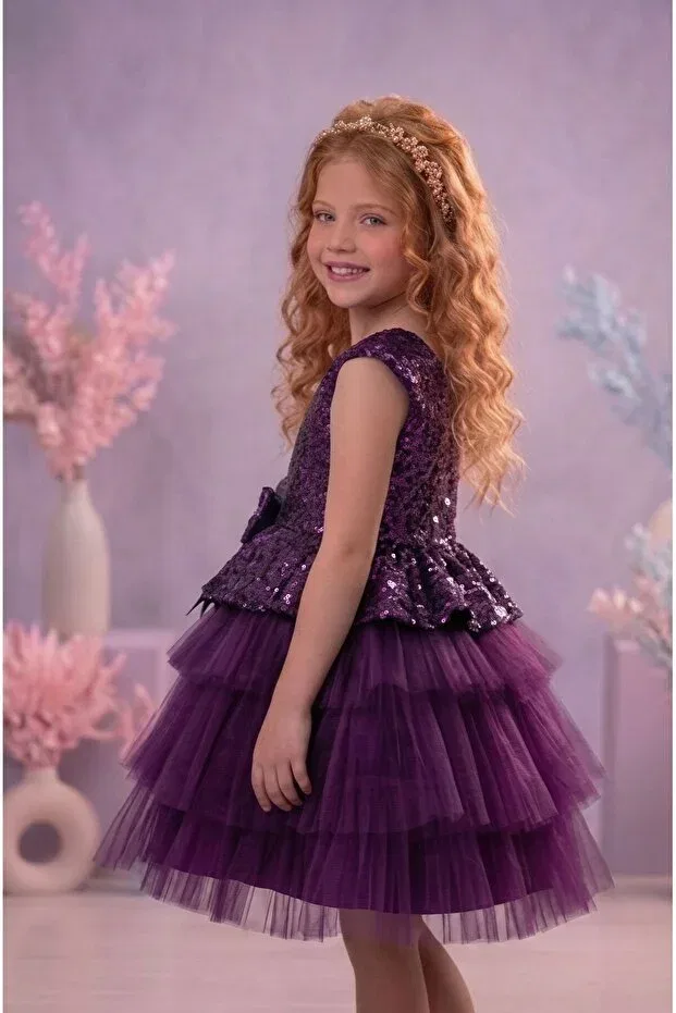 Детское платье для девочек с пайетками Girl'S purple sequined layered tulle evening dress Delfini Kids, Purple — фото 2