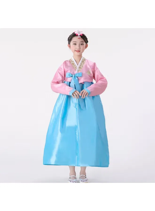 Костюм ханбок с шелковой юбкой комплект Korean Hanbok Al Aoyama, розовый с синим — фото 3
