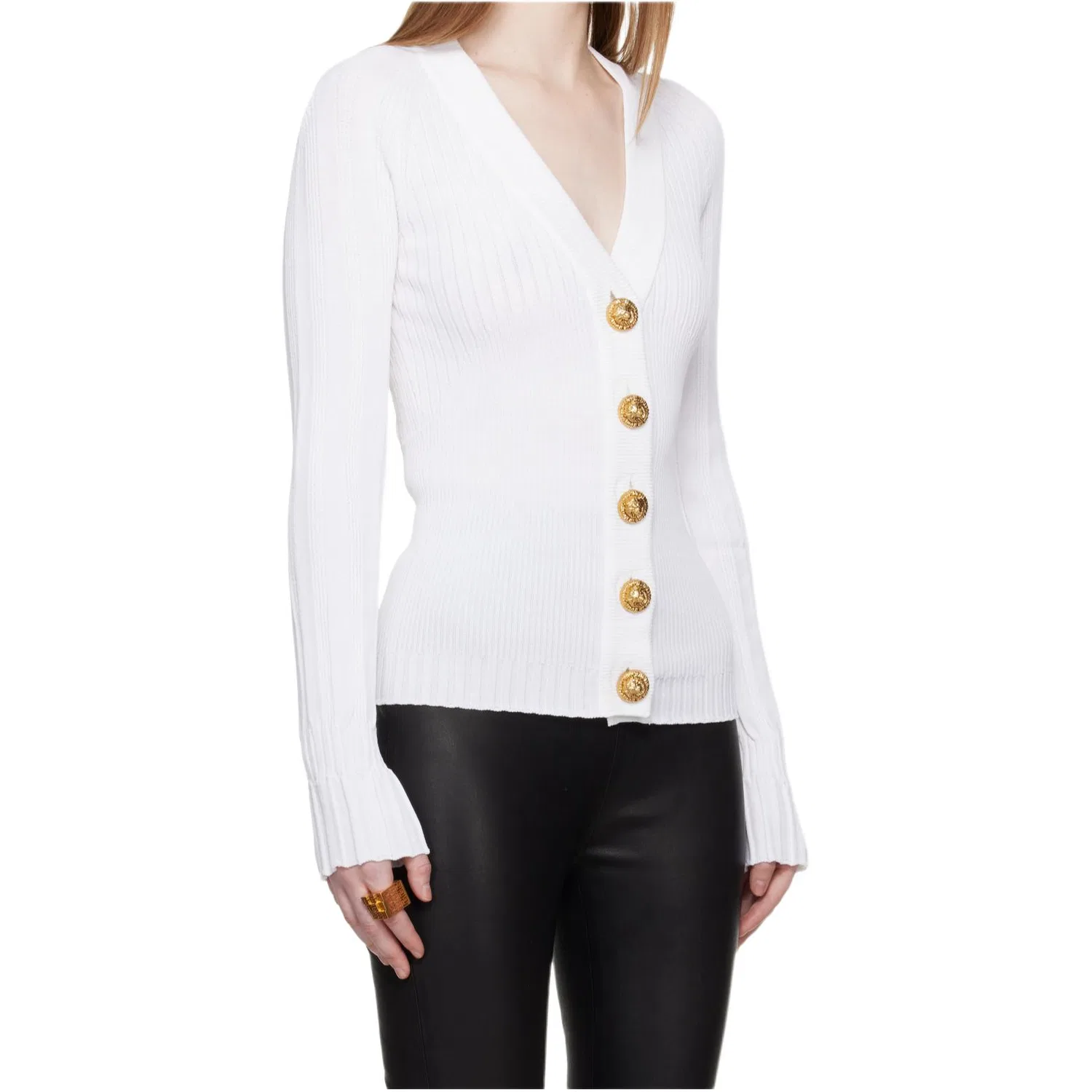 Женская футболка с V-образным вырезом свободного кроя White BALMAIN, White — фото 3