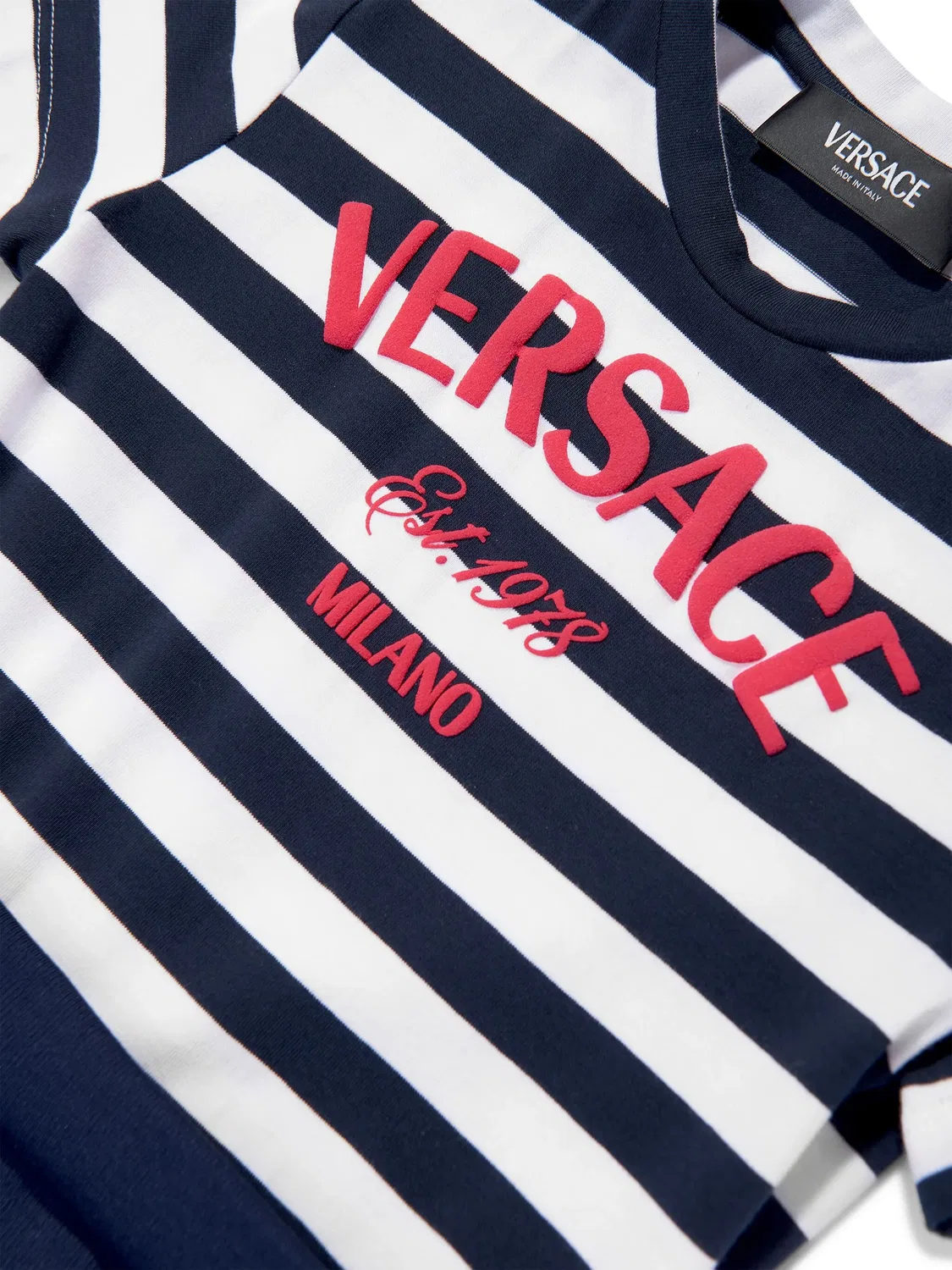 Платье в горизонтальную полоску из хлопка Versace, темно-синий — фото 3