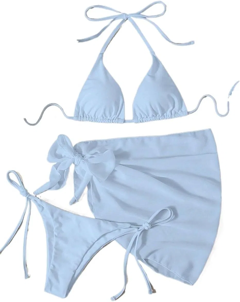 Женский купальный костюм с высокой талией 3-piece set, Blue
