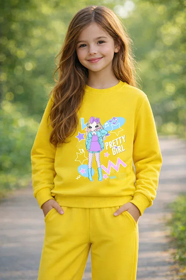 Детские свитшот для девочек с принтом Premium Singer Pretty Girl Adabebek, Yellow