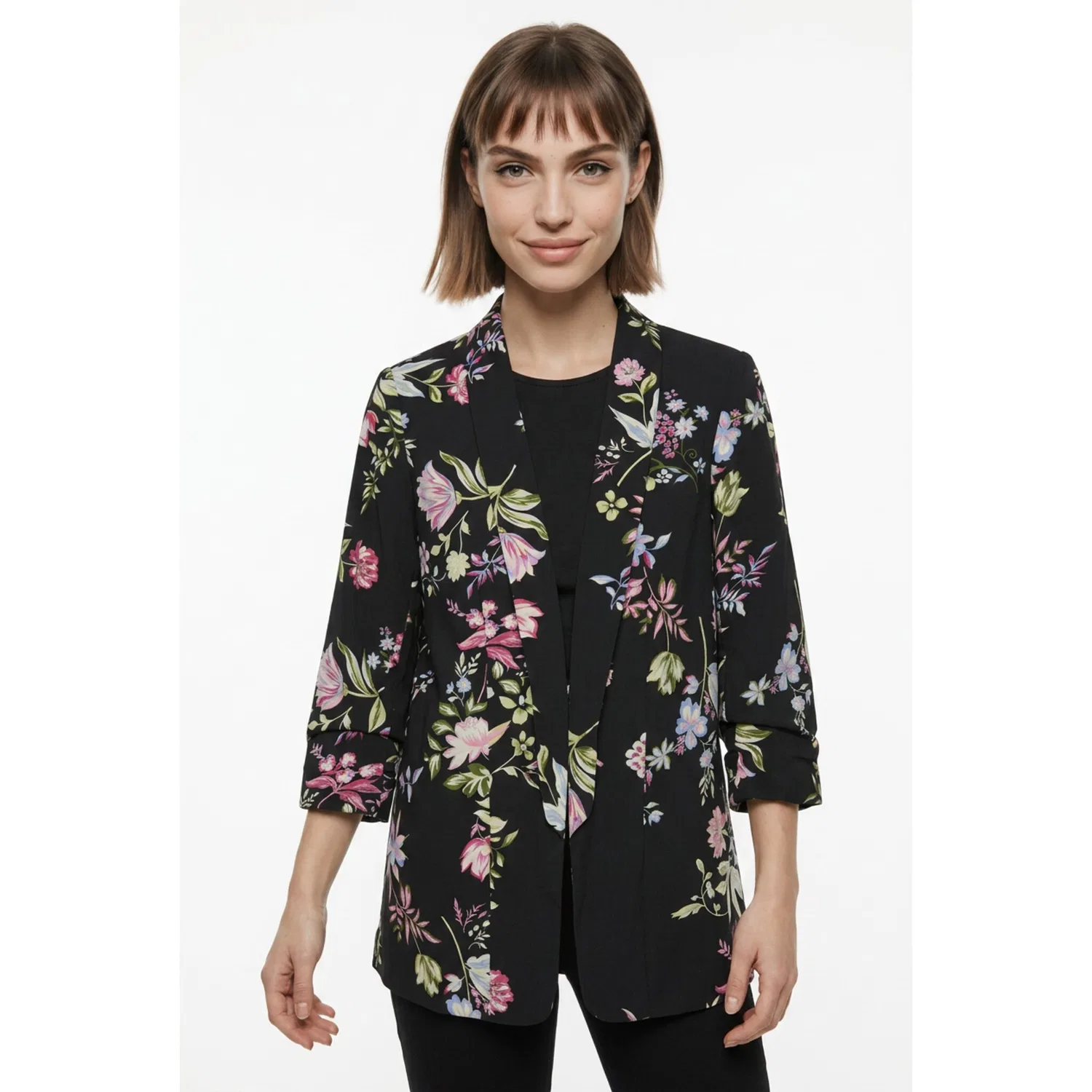 Женский блузный пиджак с шальным воротником pieces, Black AOP:FLOWER