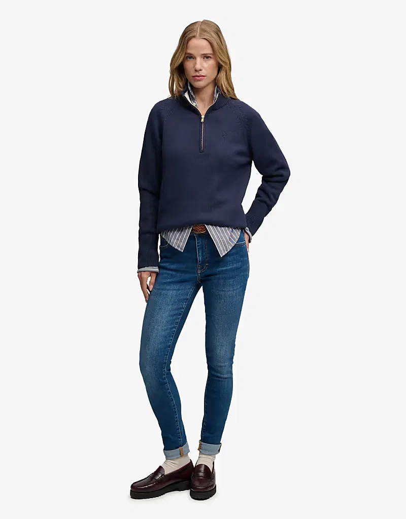 Классический хлопковый трикотажный джемпер Superdry с застежкой-молнией до середины груди, затмение (Eclipse Navy) — фото 4