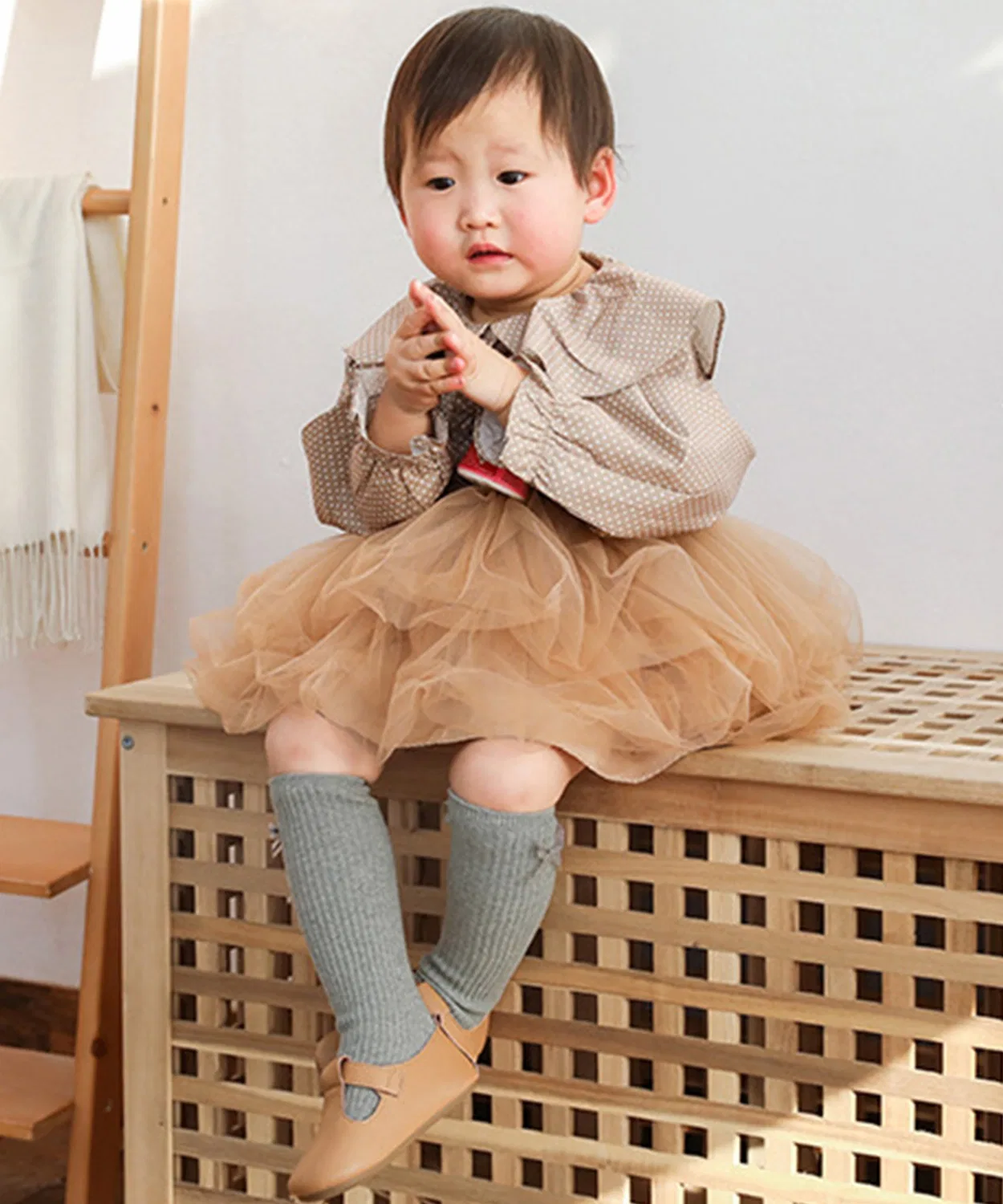 Детские носки с бантом Ribbon High Socks DAY CLOSET, Light Brown — фото 4