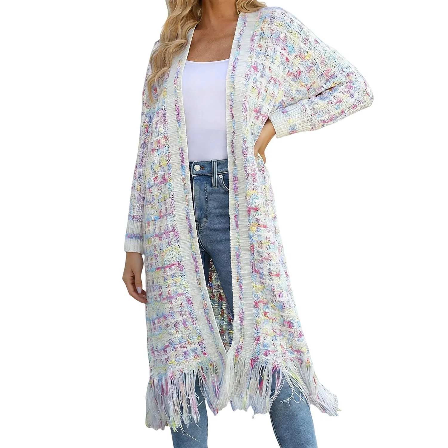 Женское пальто оверсайз с бахромой Cardigan lungo con frange, Giallo