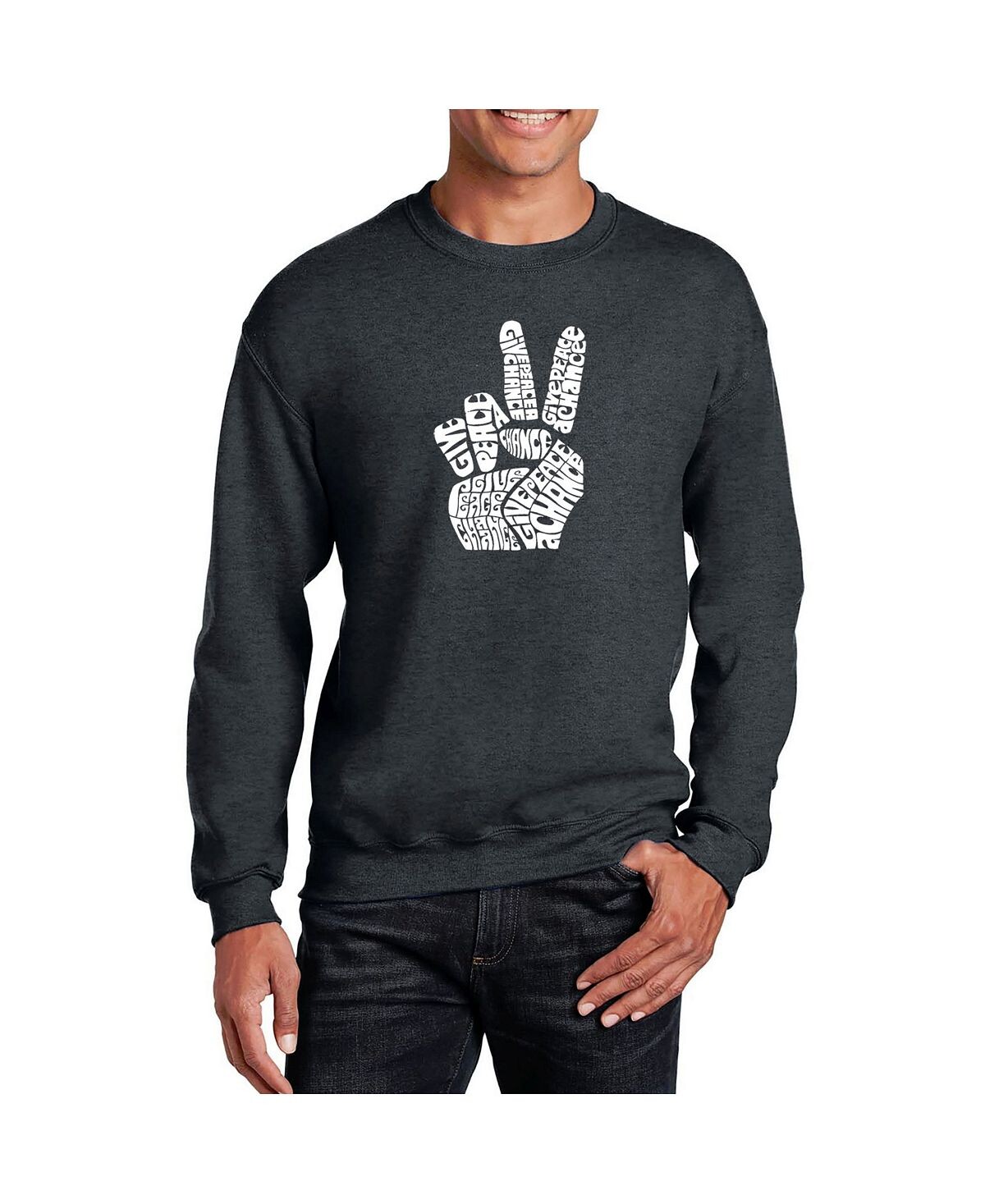 

Мужская толстовка с круглым вырезом word art peace fingers LA Pop Art, серый