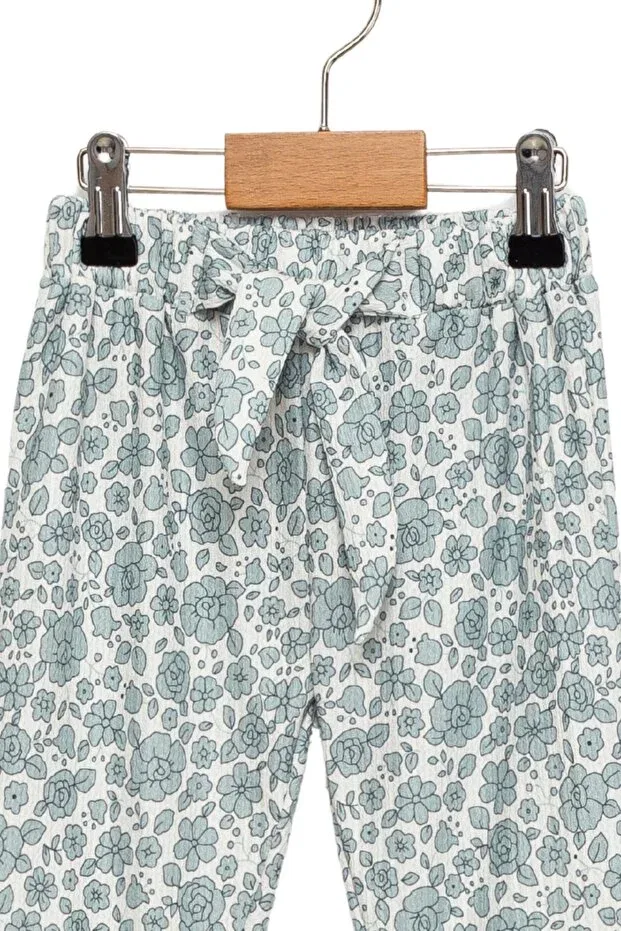 Детские брюки для девочек с цветочным принтом Divonette, Pattern4-Green Flower — фото 3