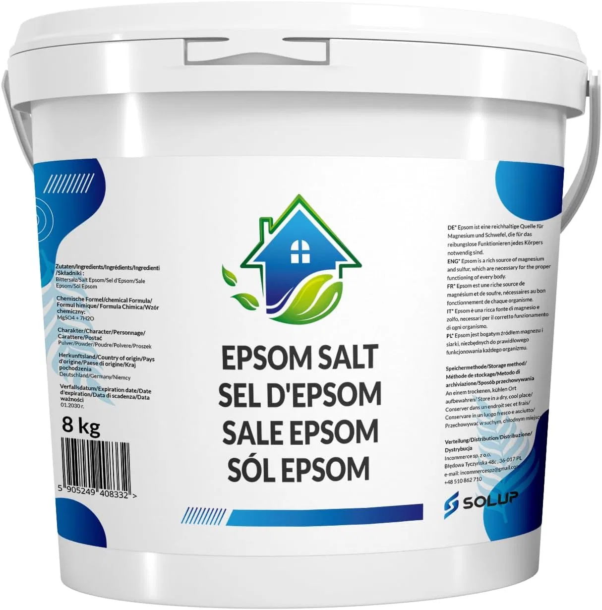 Соль для ванн Epsom Salt, 8 кг, White Solup