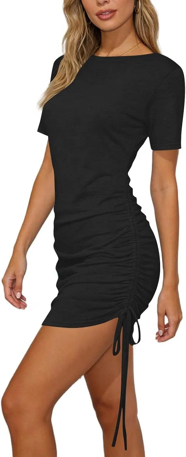 Женское облегающее мини-платье с драпировкой, короткий рукав, Black — фото 4