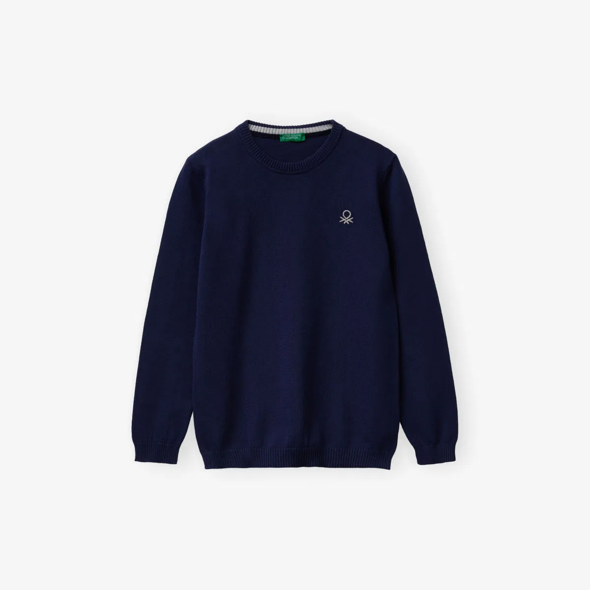 Хлопковый джемпер с круглым вырезом и вышитым логотипом, 6-12 лет Benetton, синий