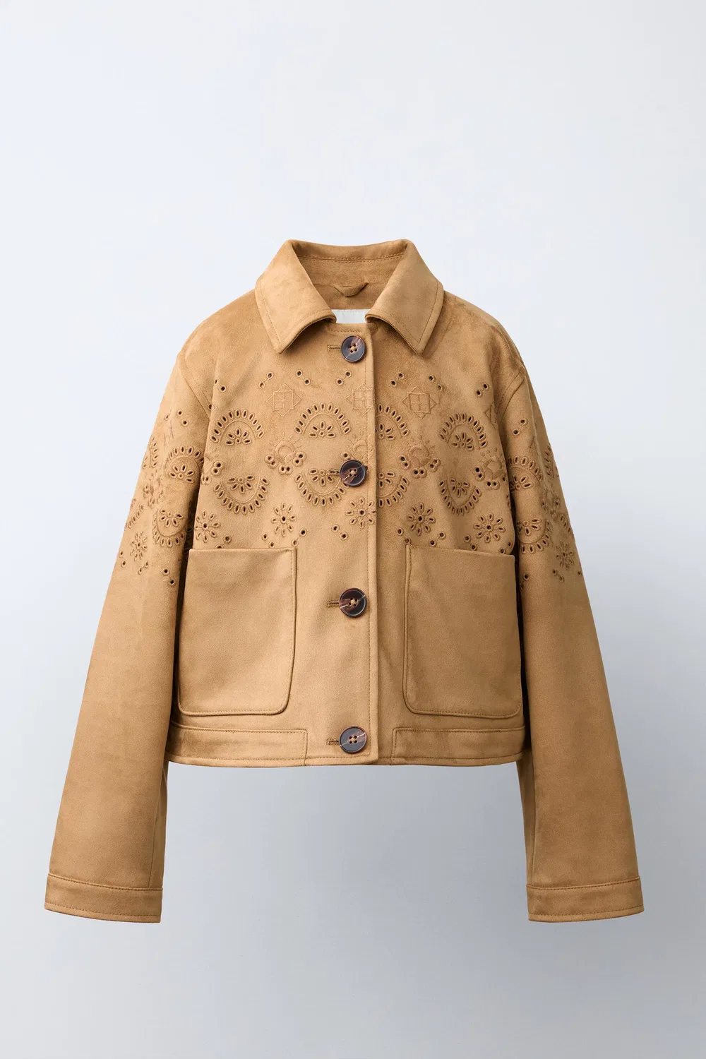 Куртка из искусственной замши с вышивкой ZARA, Camel