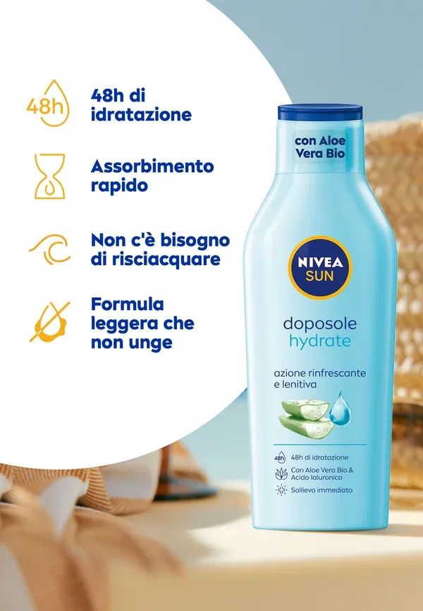 Лосьон после загара с алоэ вера Latte doposole hydrate maxi Nivea, 400 мл, transparent, прозрачный — фото 3