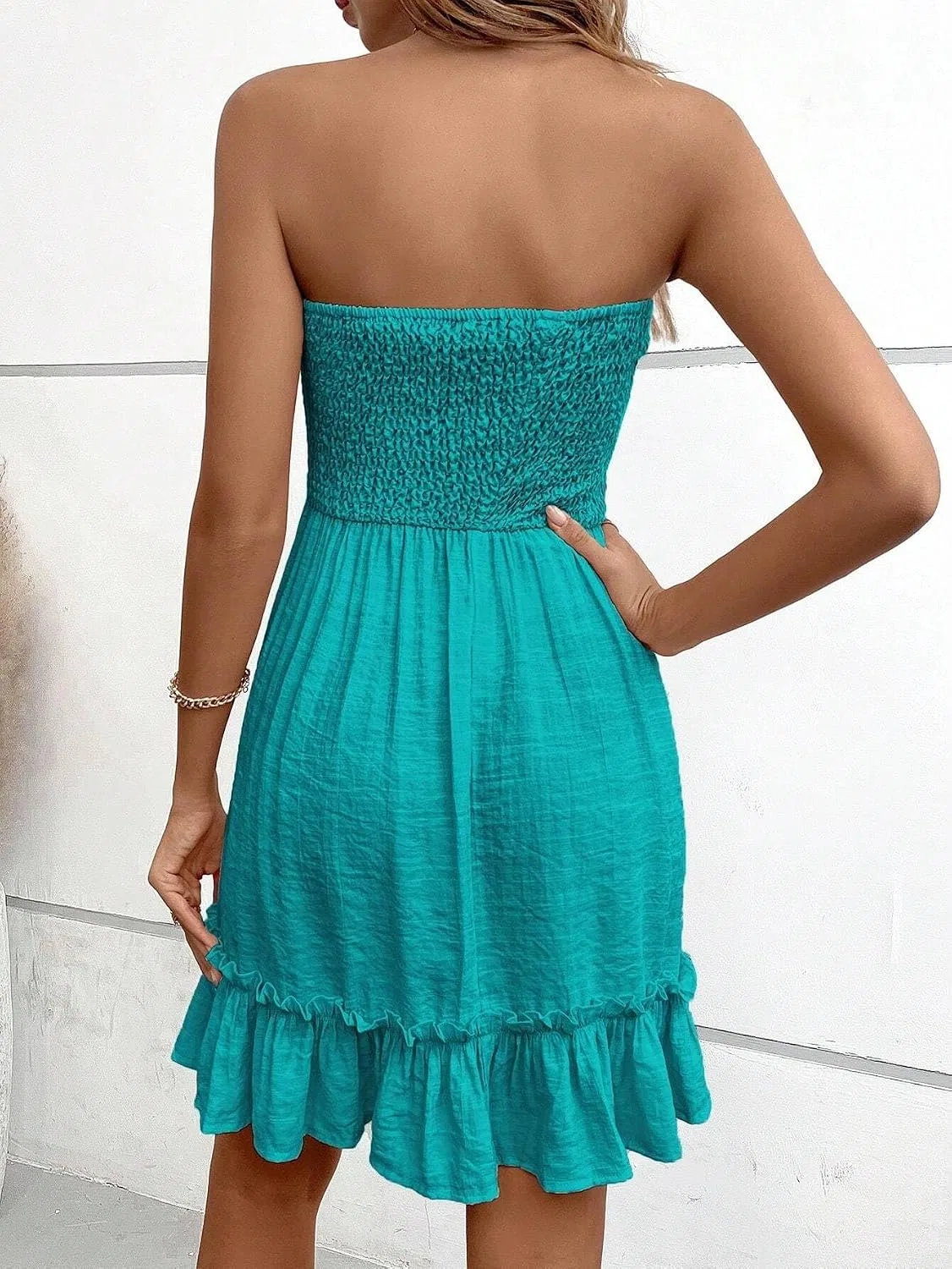 Женское пляжное платье A-силуэта с воланами, Teal Blue — фото 3