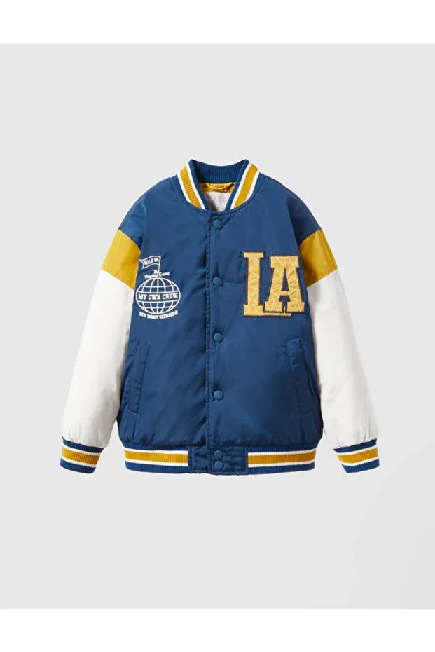 Детская куртка-бомбер с принтом Unisex la embroidered nylon waterproof college bomber kids jacket Pink Hippo Kids, Orange/Yellow — фото 2