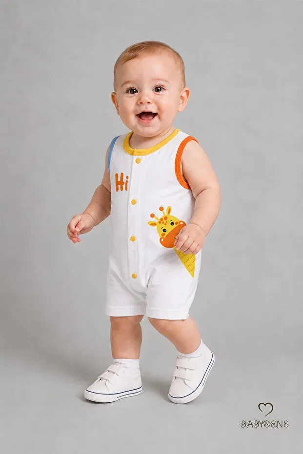 Детское боди-комбинезон для мальчиков с принтом Baby boy rompers summer cotton shorts Babyden'S, Giraffe — фото 3