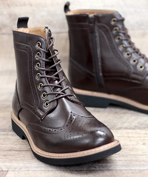 Ботинки винтажные Wing Tip на шнуровке из экокожи, темно-коричневые