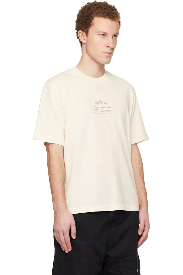 Кремовая футболка из органического хлопка джерси Stone Island — фото 2