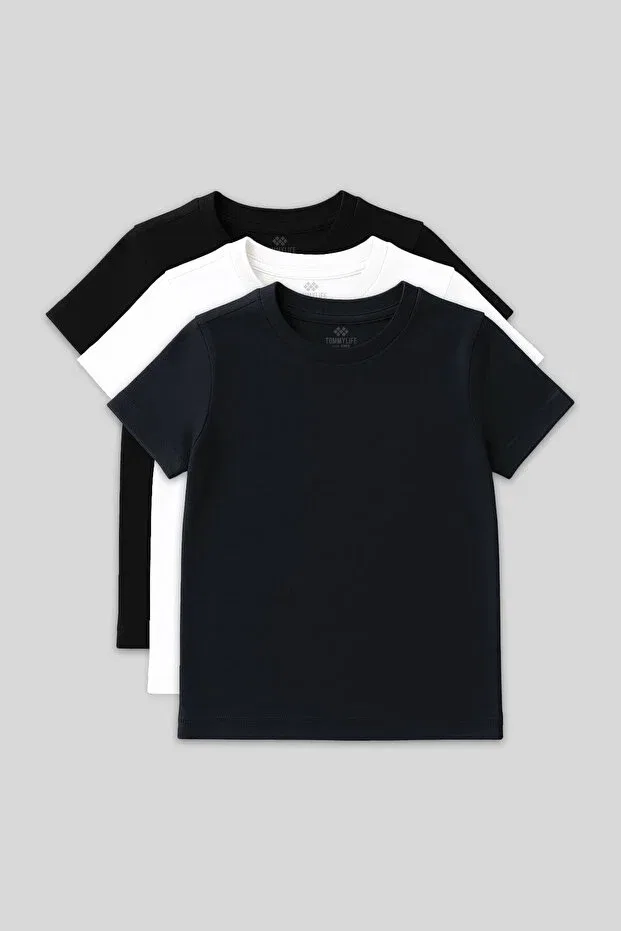 Детский комплект футболок с коротким рукавом Tommy Life, Black-White-Navy Blue