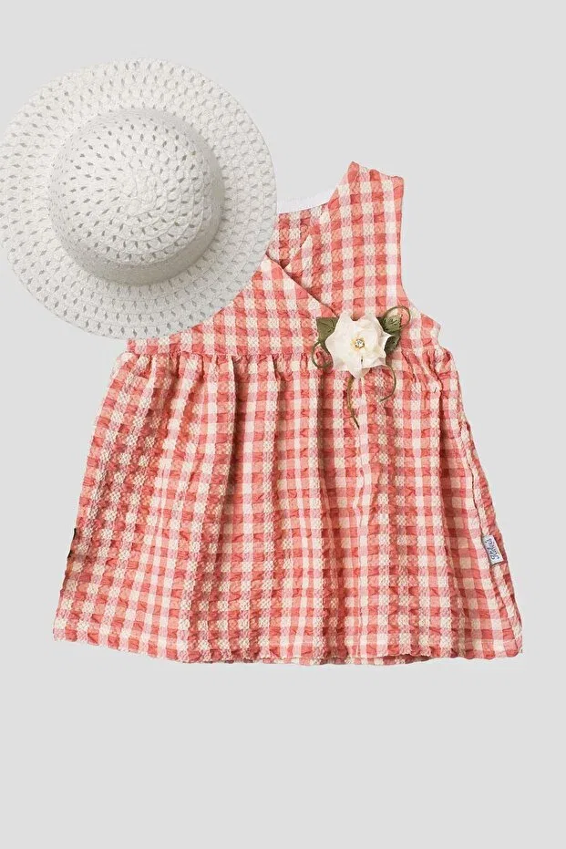 Детское платье для девочек хлопковое Gingham patterned flexible baby girl dress with rose detail Chicsy Baby, Pink