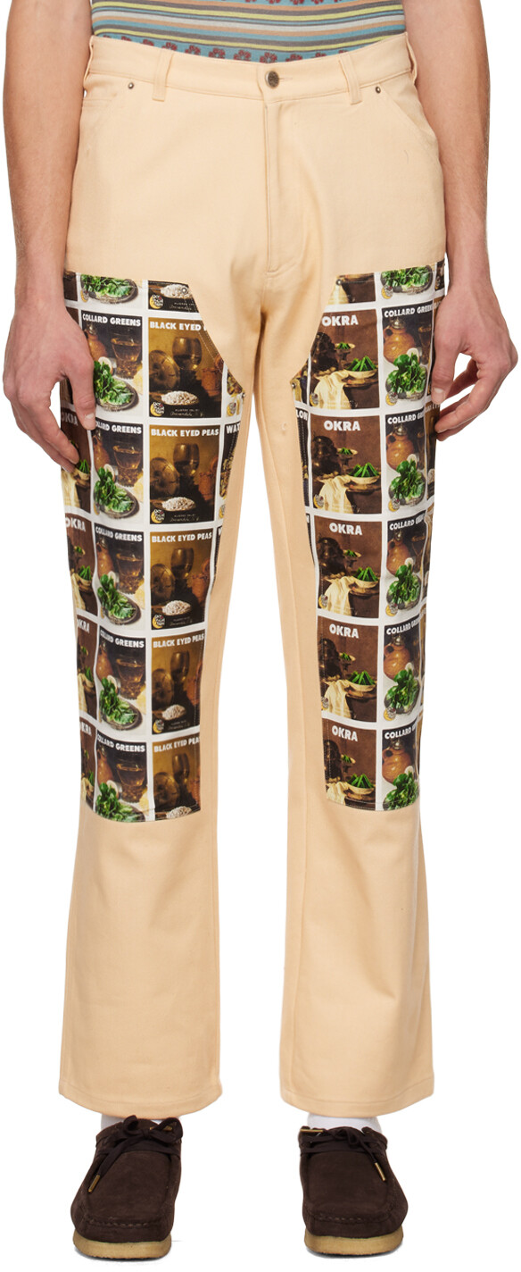 

Бежевые джинсовые джинсы с нашивками на коленях Tears Edition Sky High Farm Workwear