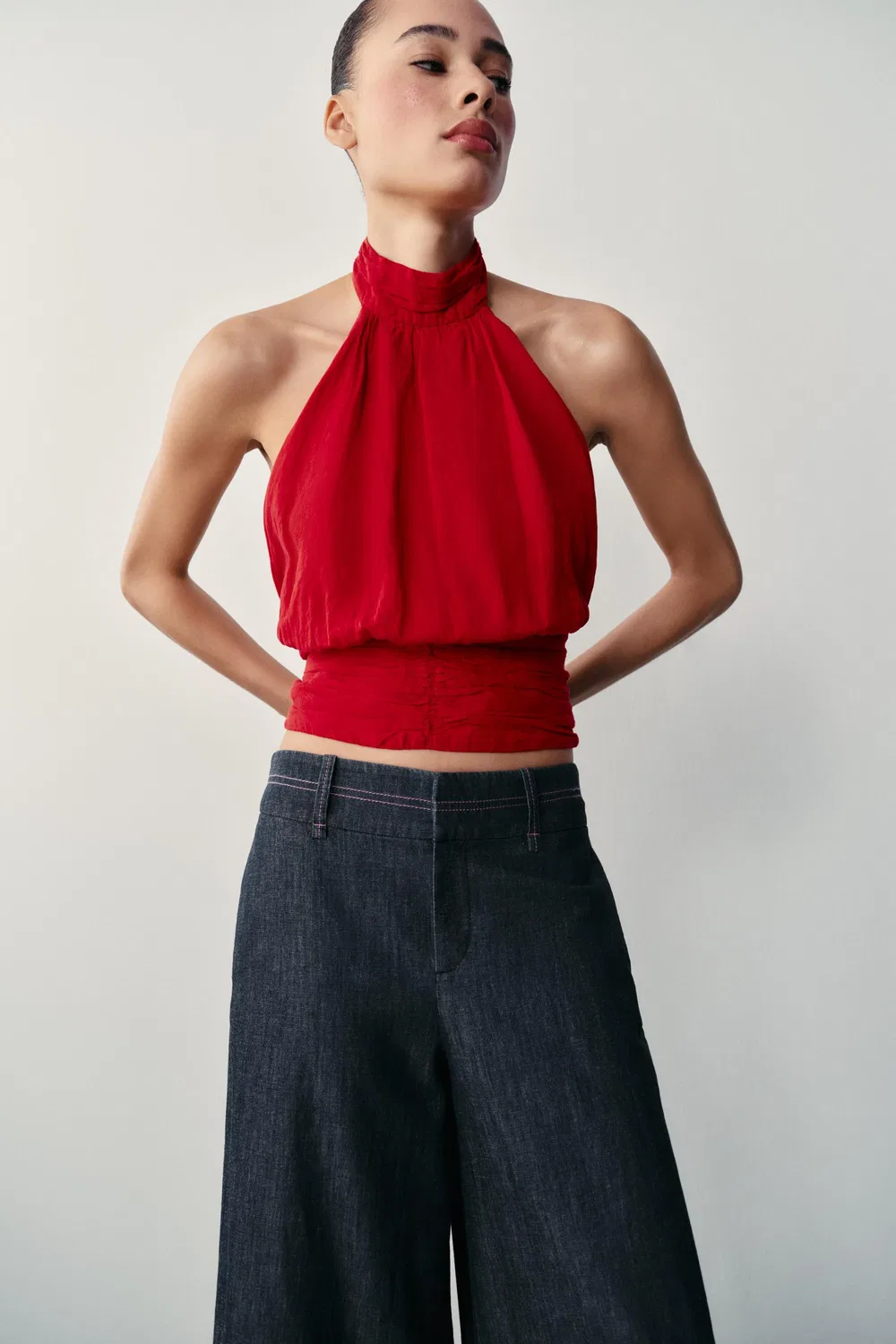 Длинные бермудские шорты с контрастной строчкой ZARA, Blue — фото 3