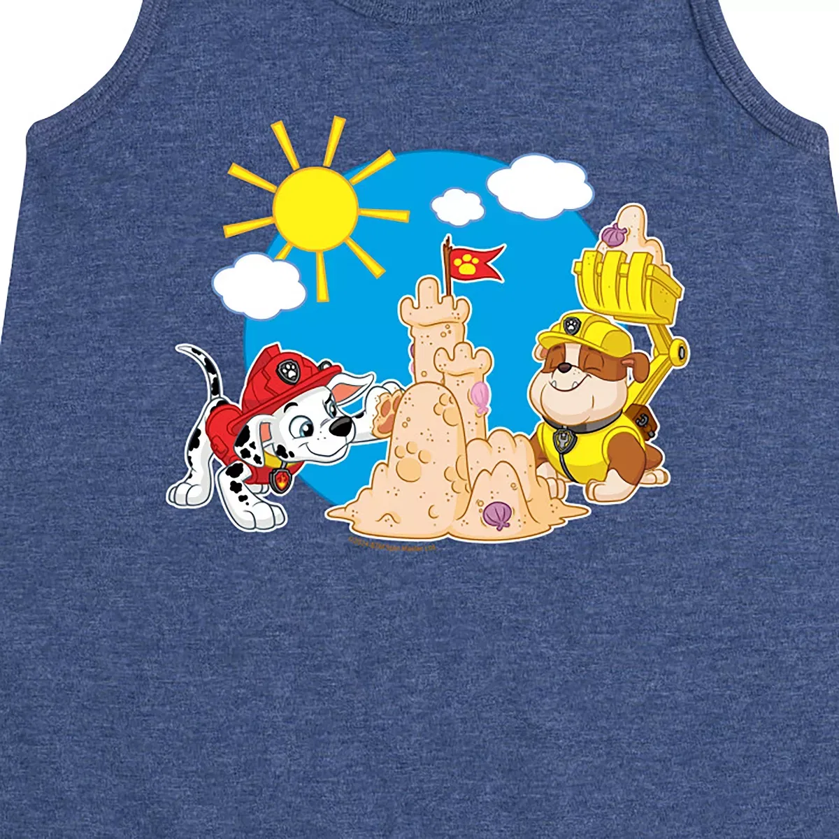 Детское платье-трапеция без рукавов с принтом PAW Patrol Marshall And Rubble Beach, Heather Navy — фото 2