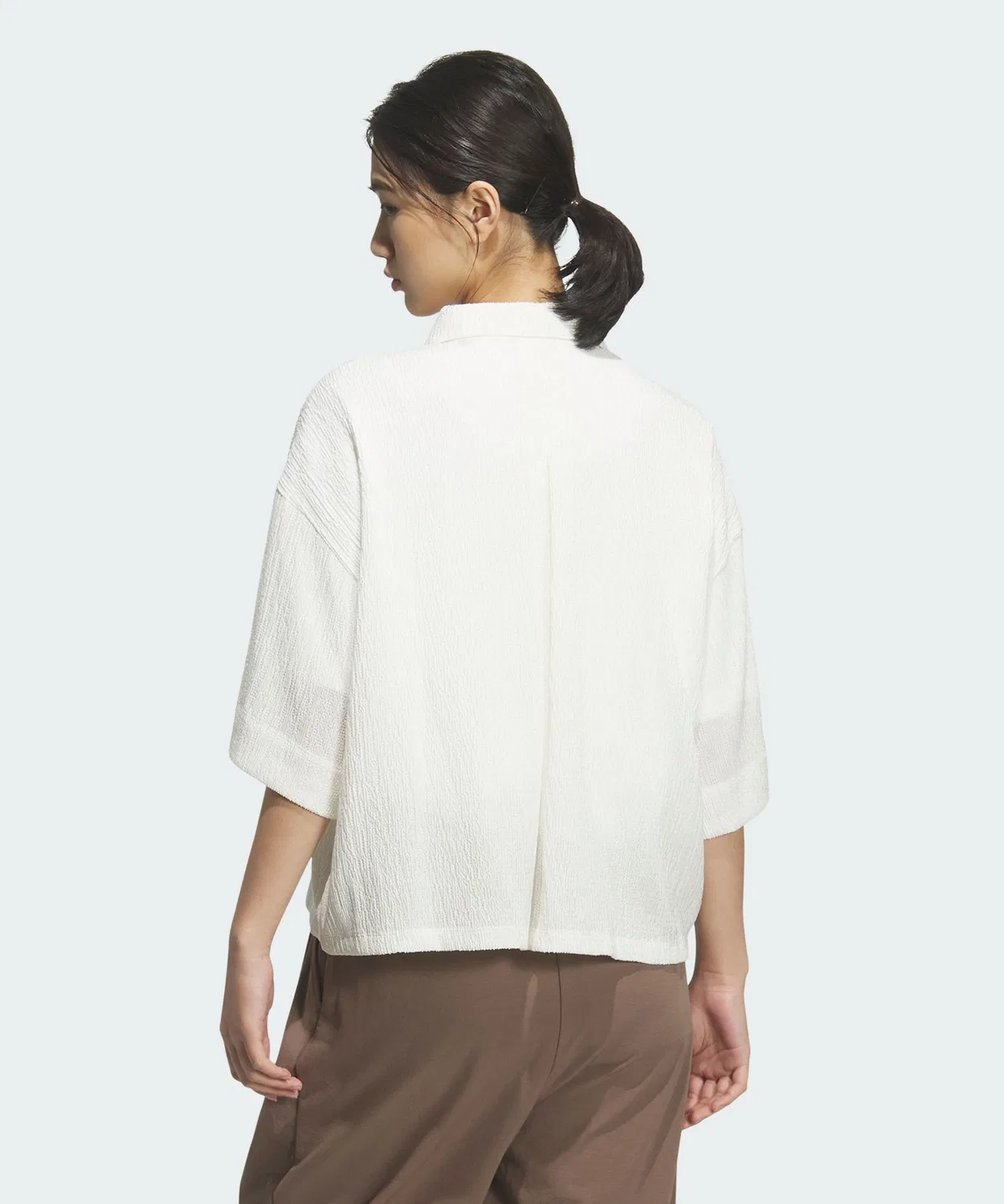 Женская полупрозрачная рубашка с воротником и коротким рукавом Adidas, White — фото 2
