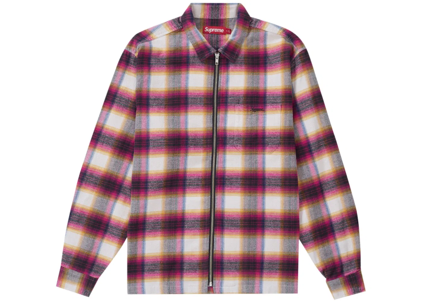 Мужская рубашка из фланели с принтом Supreme Shadow Plaid Flannel Zip Up Shirt, White