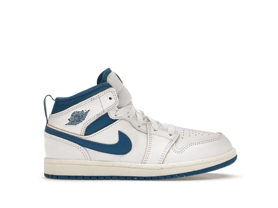 Детские кроссовки с высоким берцем Jordan 1 Mid SE Industrial Blue (PS) Jordan, White/Sail/Industrial Blue
