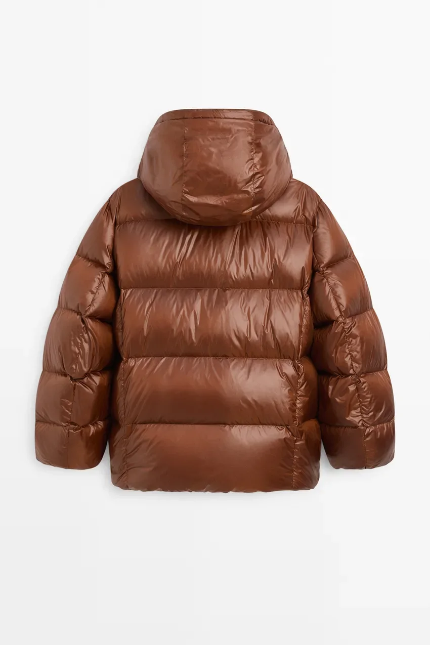 Пуховик Massimo Dutti Satin Down Jacket, карамель — фото 3