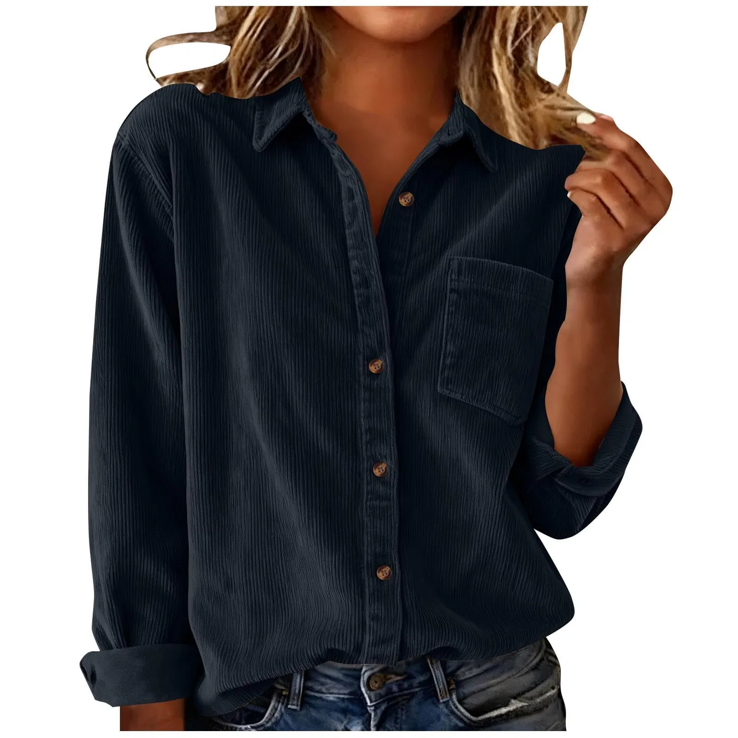 Женская рубашка из вельвета с длинным рукавом Oversized Boyfriend, Dark Blue