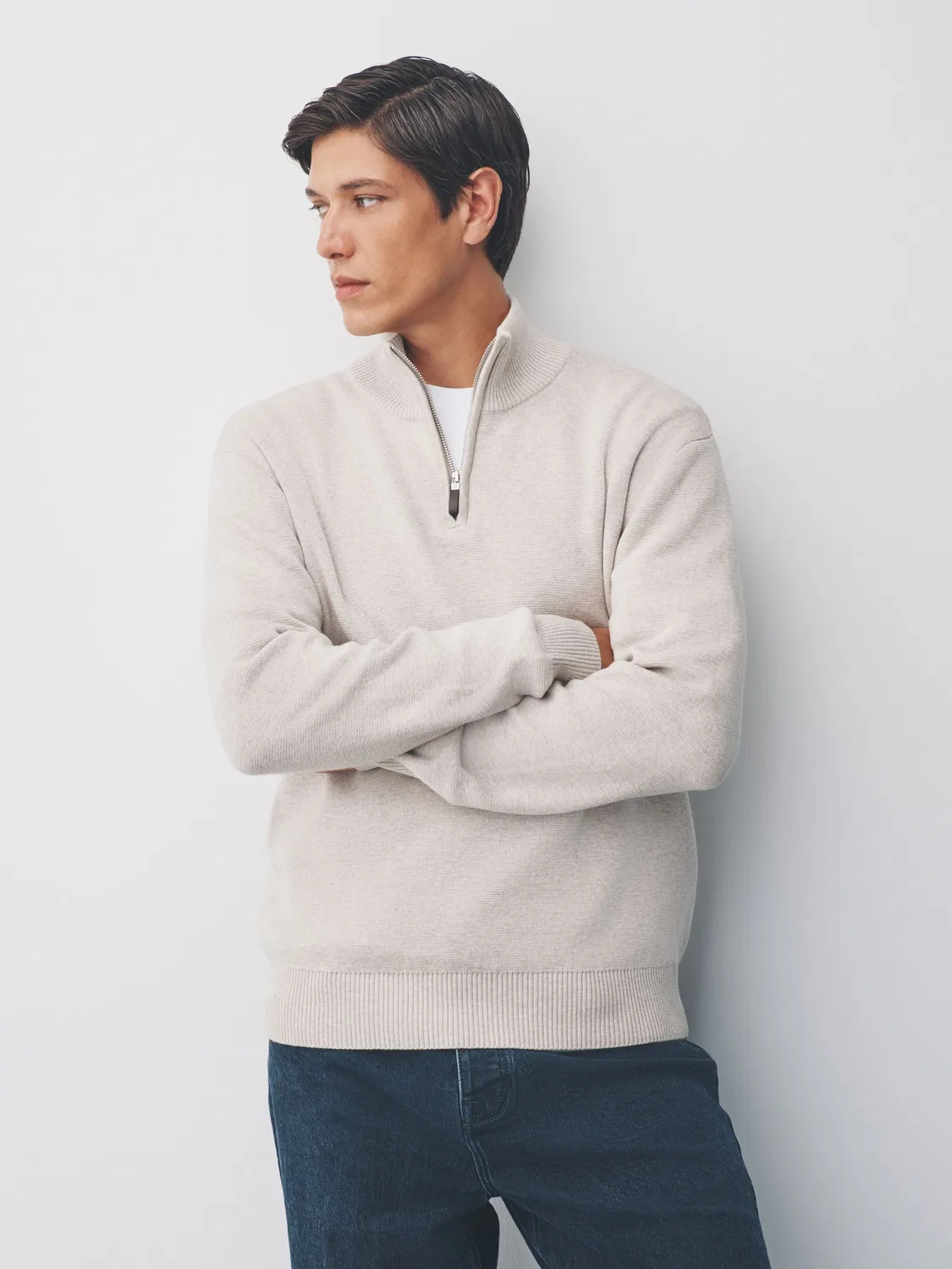 Джемпер регулярный, Милано-вязание, Quarter Zip Jumper Next, овсяный