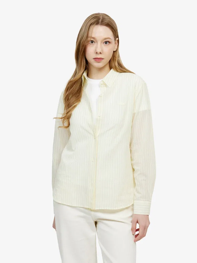 Рубашка LACOSTE Lemon, женская хлопковая, полоска, лимонный
