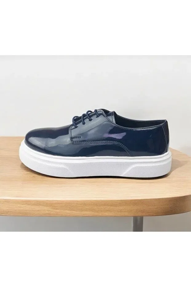 Детские туфли для девочек с коротким каблуком из лакированной кожи Jojo Kids, Navy Blue Patent Leather — фото 2