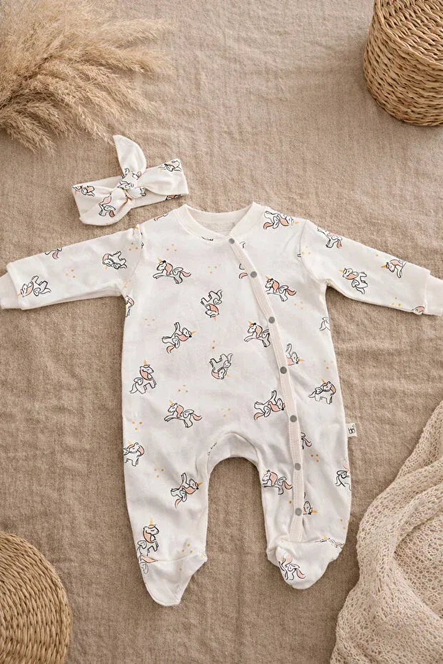 Детский ромпер с принтом Organic Unicorn Printed Bandana Atlas Baby House, White — фото 3