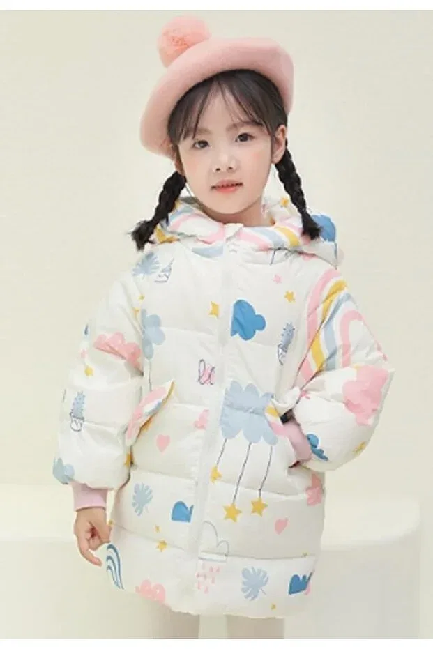 Детское зимнее пальто для девочек с капюшоном Naynes, Rainbow White