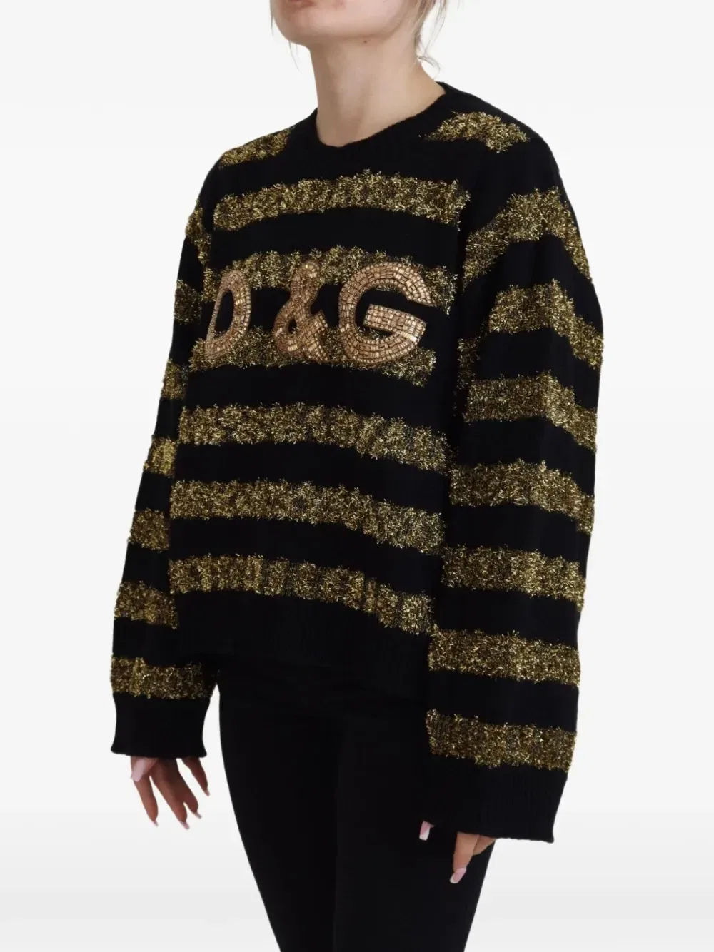 Полосатый свитер D&G с кристаллами DOLCE & GABBANA, черный — фото 2