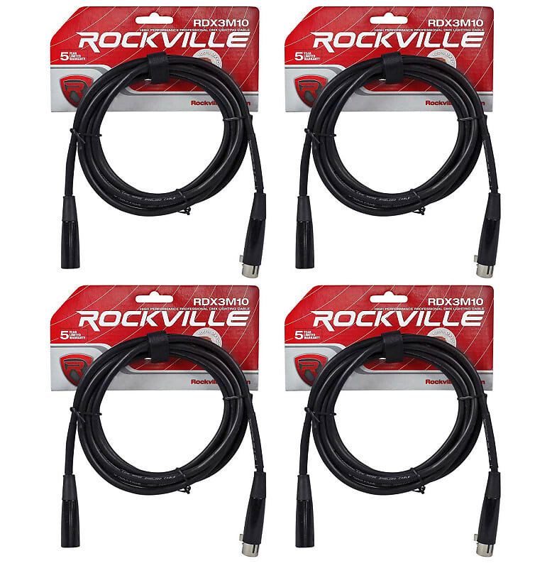 

(4) Rockville RDX3M10 10-футовые 3-контактные кабели освещения DMX, 100 % OFC, гнездо 2, штекер (4) RDX3M10