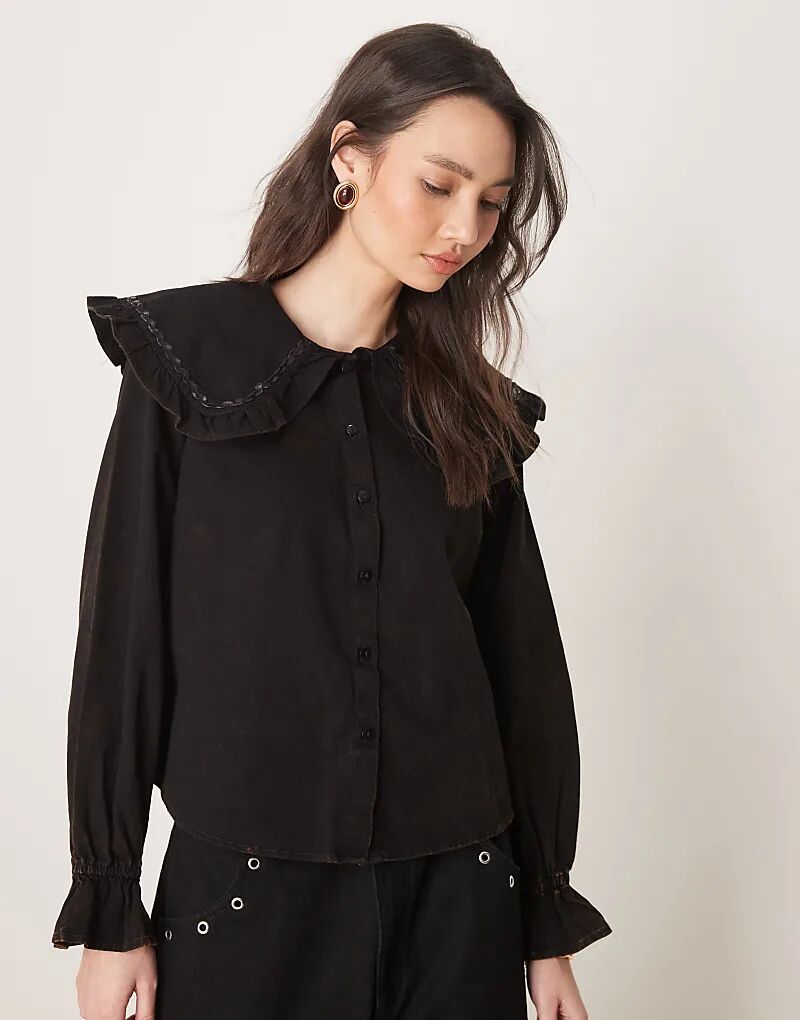 

Рубашка с воротником-жабо из стираной саржи ASOS DESIGN