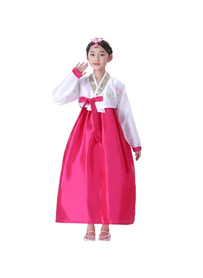 Костюм ханбок с шелковой юбкой комплект Korean girls kids hanbok Al Aoyama, белый с розовым