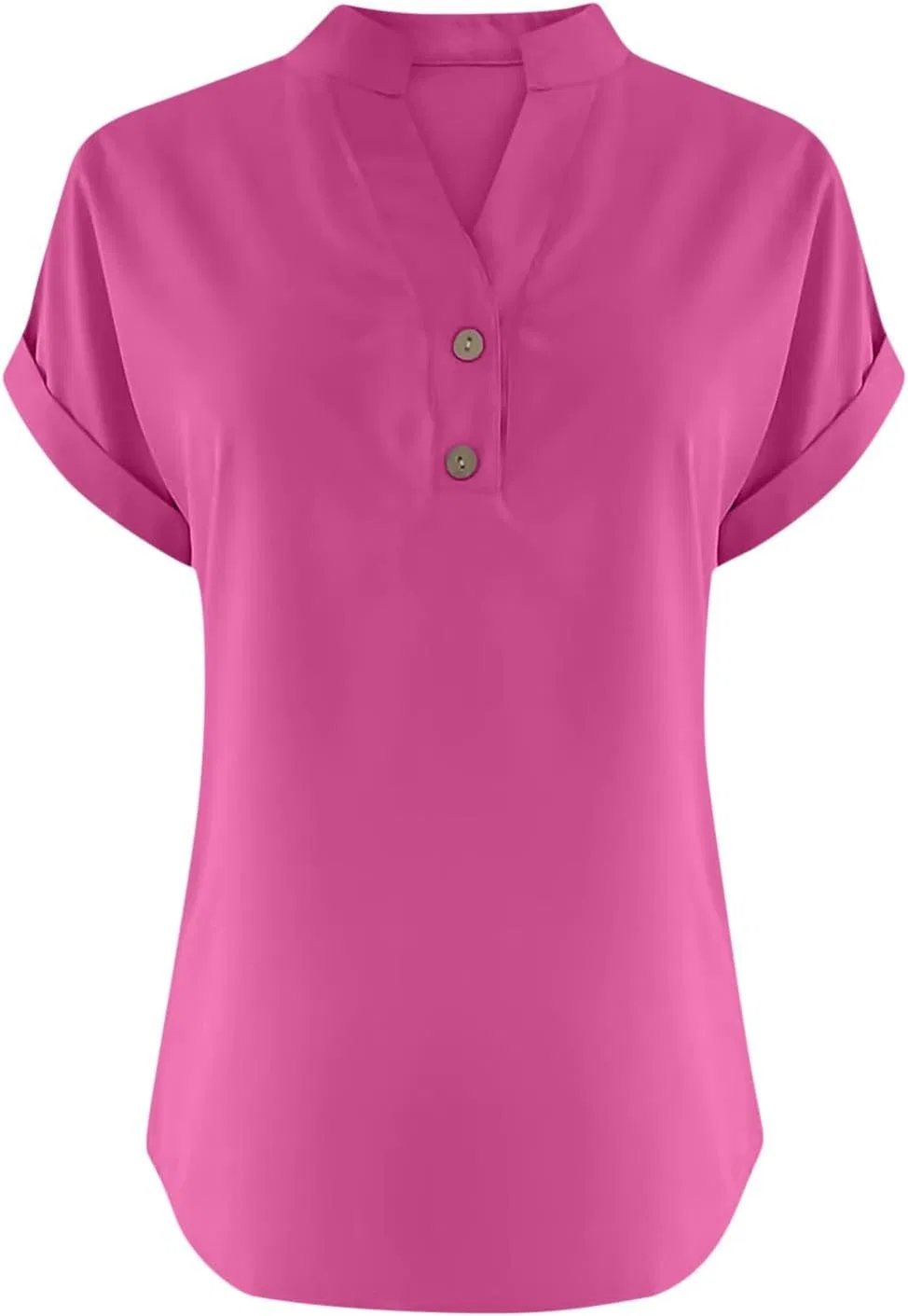 Женская свободная туника с V-вырезом из хлопка и льна, Hot Pink — фото 4