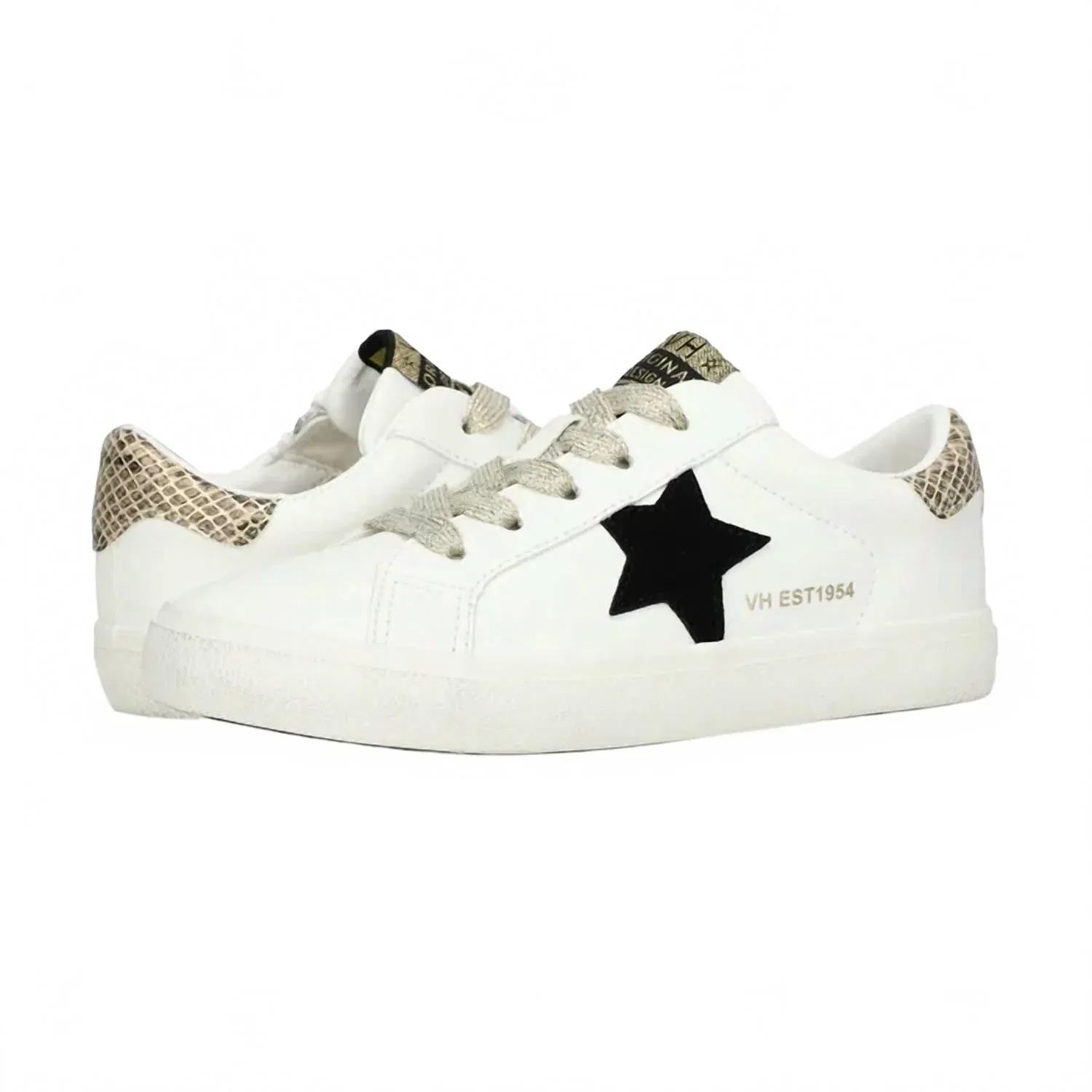Детские кроссовки без шнуровки с принтом змеиной кожи Valery Snake Pop Star Sneaker Vintage Havana, White/Black — фото 2